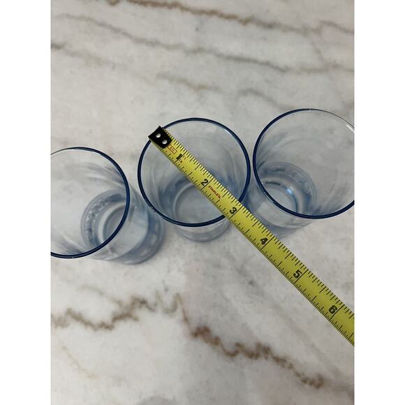 Libbey Blue Tumbler Glasses White Flowers Stripes 16 OZ Set of 3 vtg - Picture 7 of 8